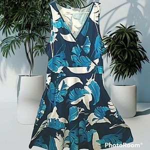 Tropical Blue Leaf Print Dress